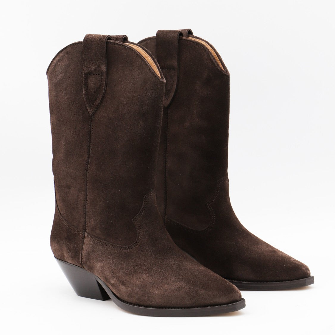 Isabel Marant Mid-Calf Brown Suede Boots With Pointed Toe