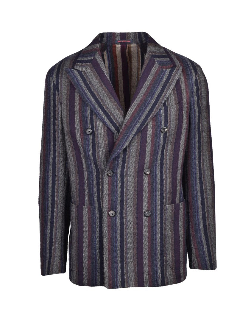 The Gigi Blue/Bordeaux Double-Breasted Striped Wool-Blend Jacket