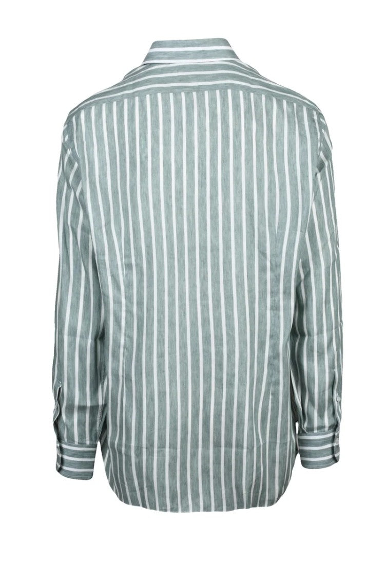 Barba Napoli Linen Lyocell Shirt - Green/White