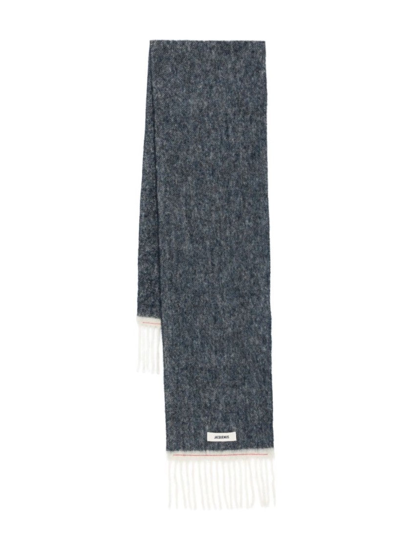 Jacquemus Dark Grey Red Stitching Fringed Scarf