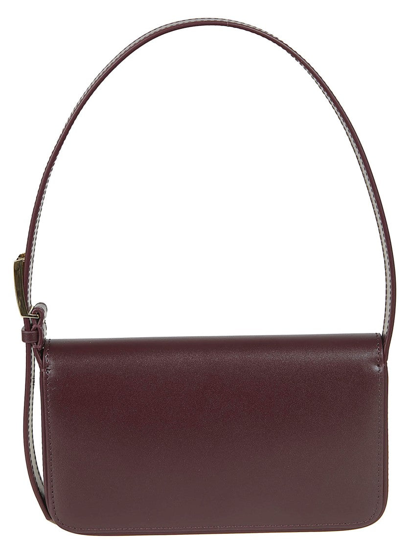 Victoria Beckham Structured Shoulder Bag In Smooth Burgundy Calf Leather