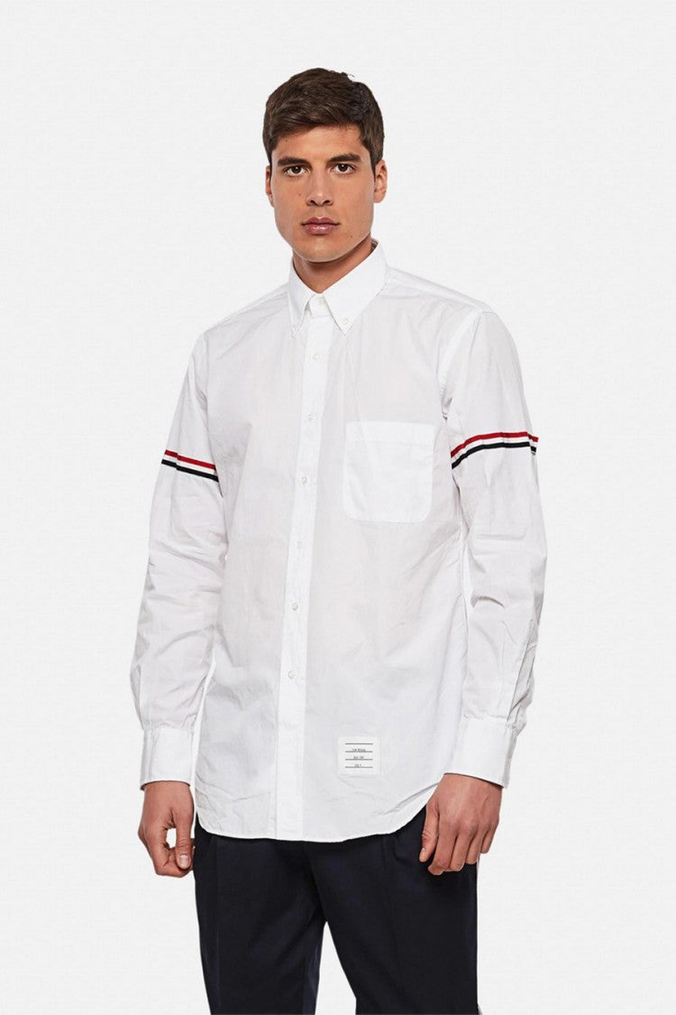 Thom Browne White Cotton Signature-Stripe Button-Down Shirt