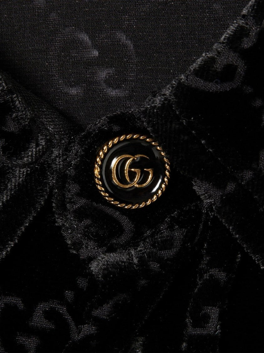 Gucci Black Cropped Velvet Monogrammed Shirt