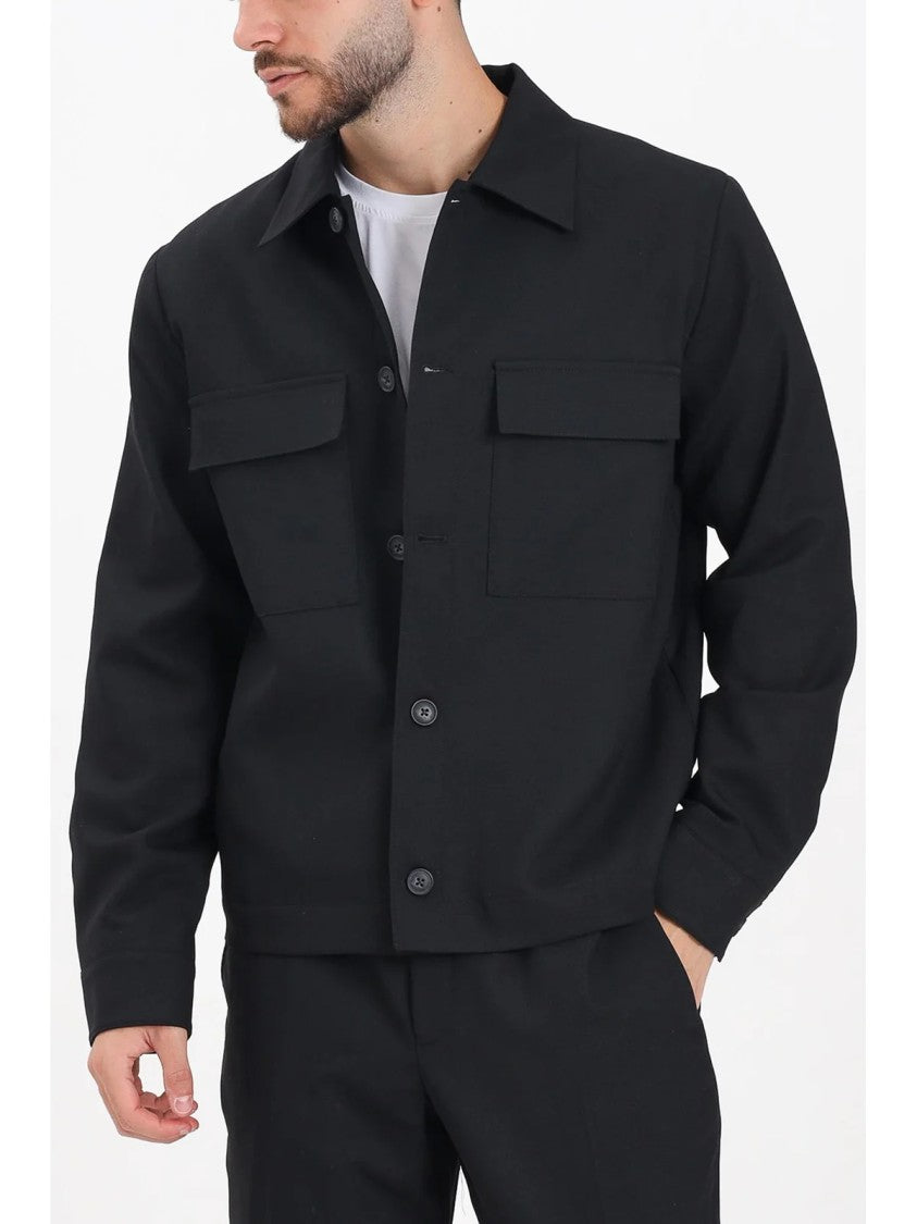 Selected Black Flap Pockets Wool-Blend Casual Shirt