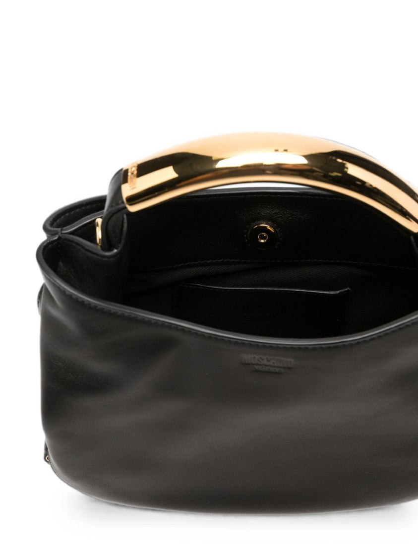 Moschino Curved Gold-Tone Handle Handbag - Black