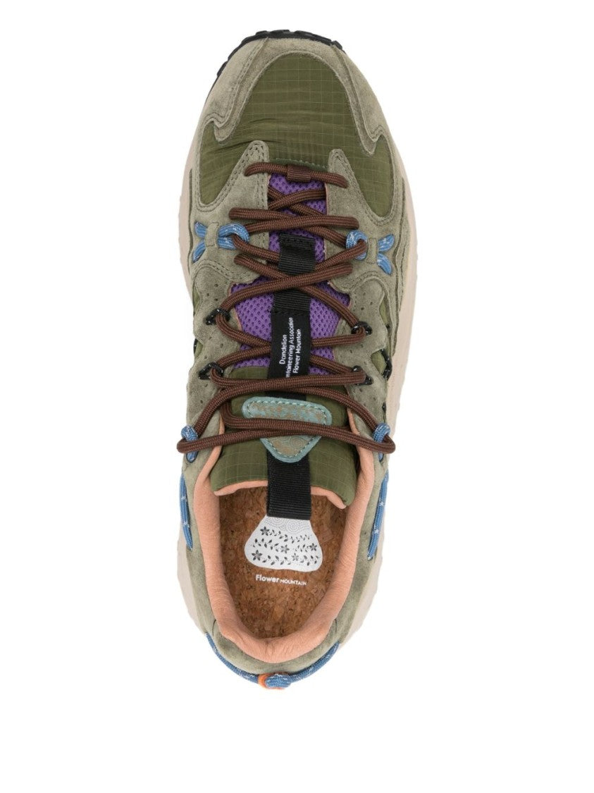 Flower Mountain Layered Gray Sneakers With Olive Green Accents