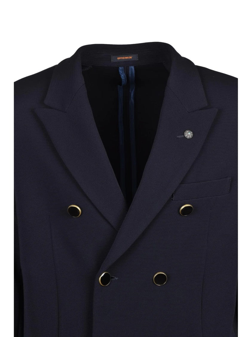 Officina 36 Navy Blue Unlined Double-Breasted Polyamide-Blend Blazer