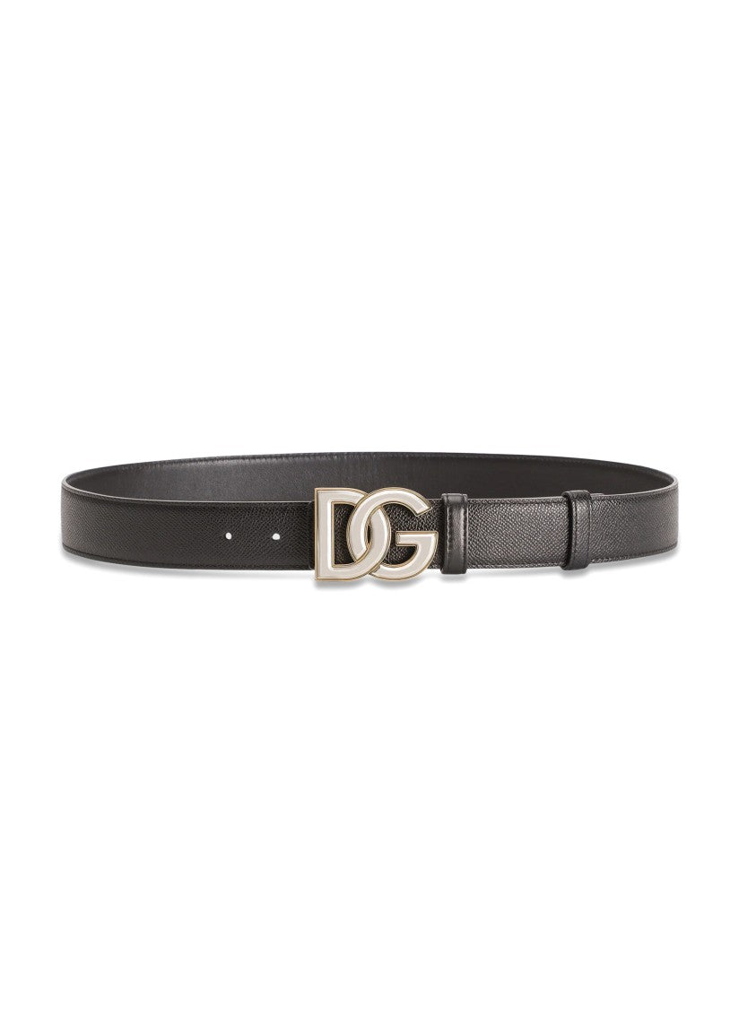 Dolce & Gabbana Interlocking Initials Buckle Textured Leather Belt