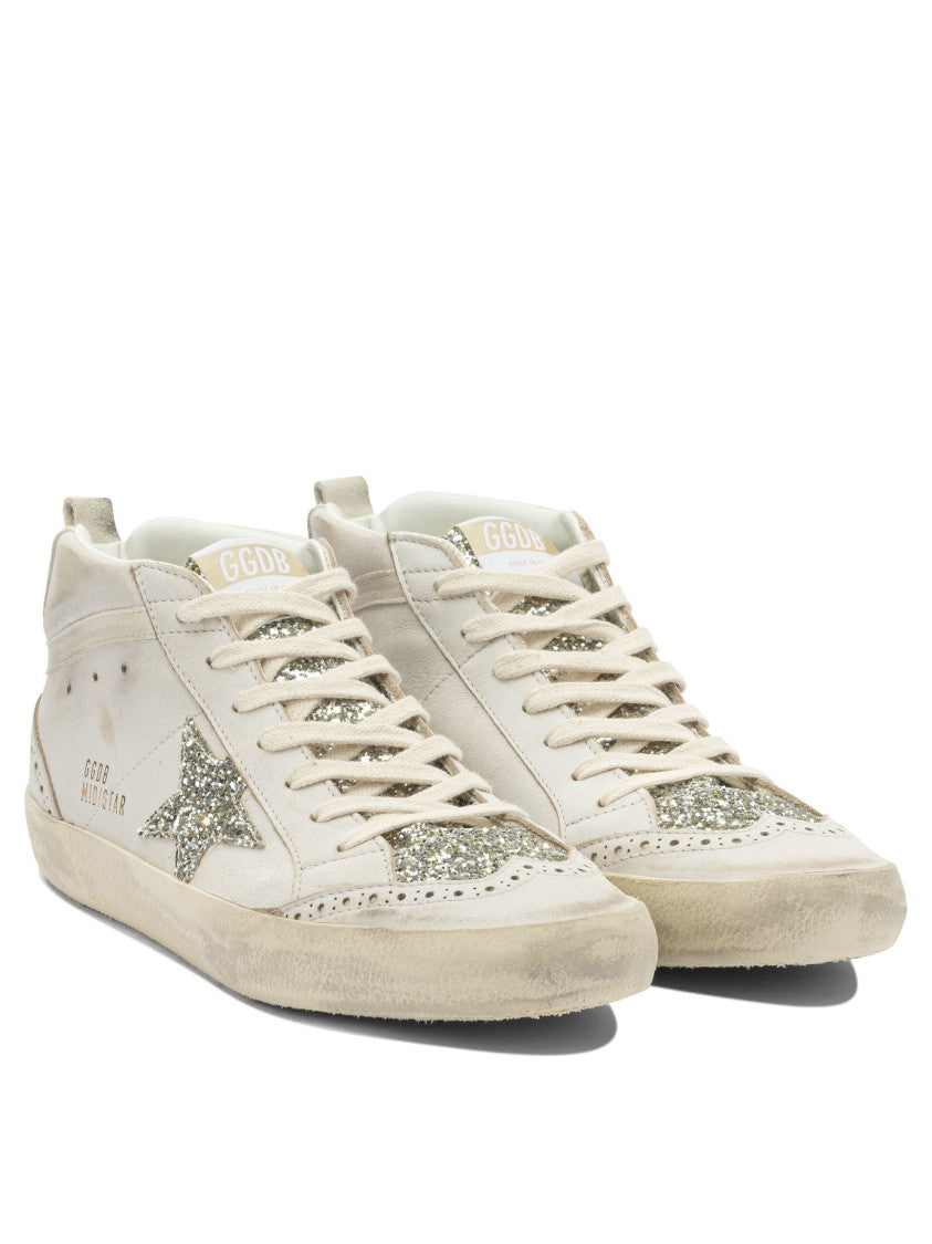 Golden Goose Leather Glitter Mid Star Sneakers
