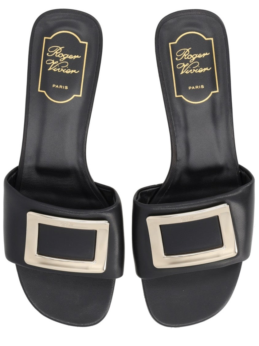 Roger Vivier Belle Black Leather Buckle Sandals