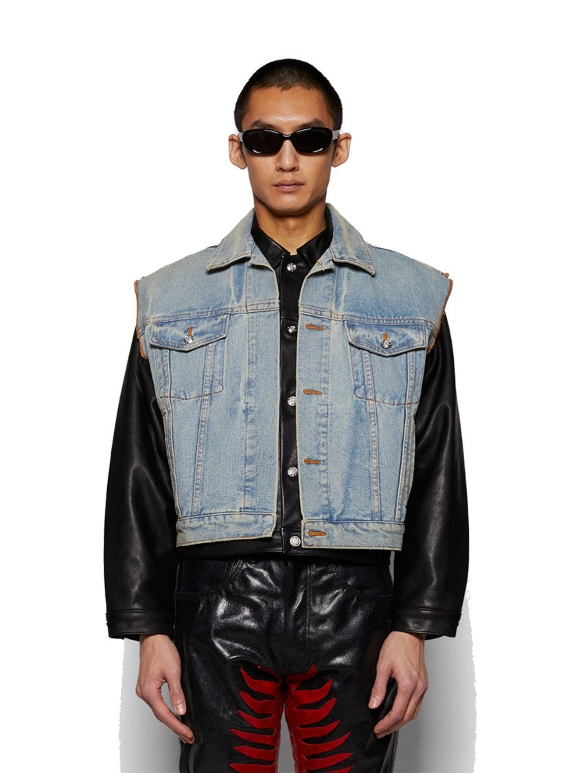 Earthling Vip Warrior Jacket Light Blue And Black Leather