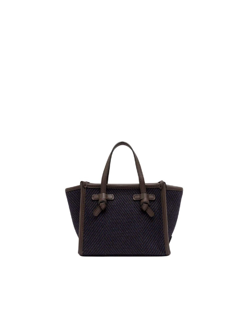 Gianni Chiarini Navy Textured Fabric Leather Tote Bag