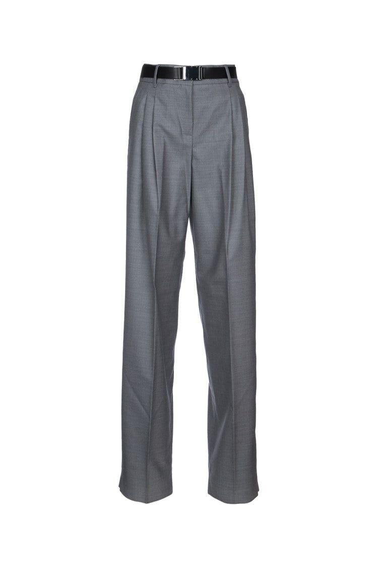 Mm Studio Straight-Leg Tailored Pants With High Waist And Subtle Sheen
