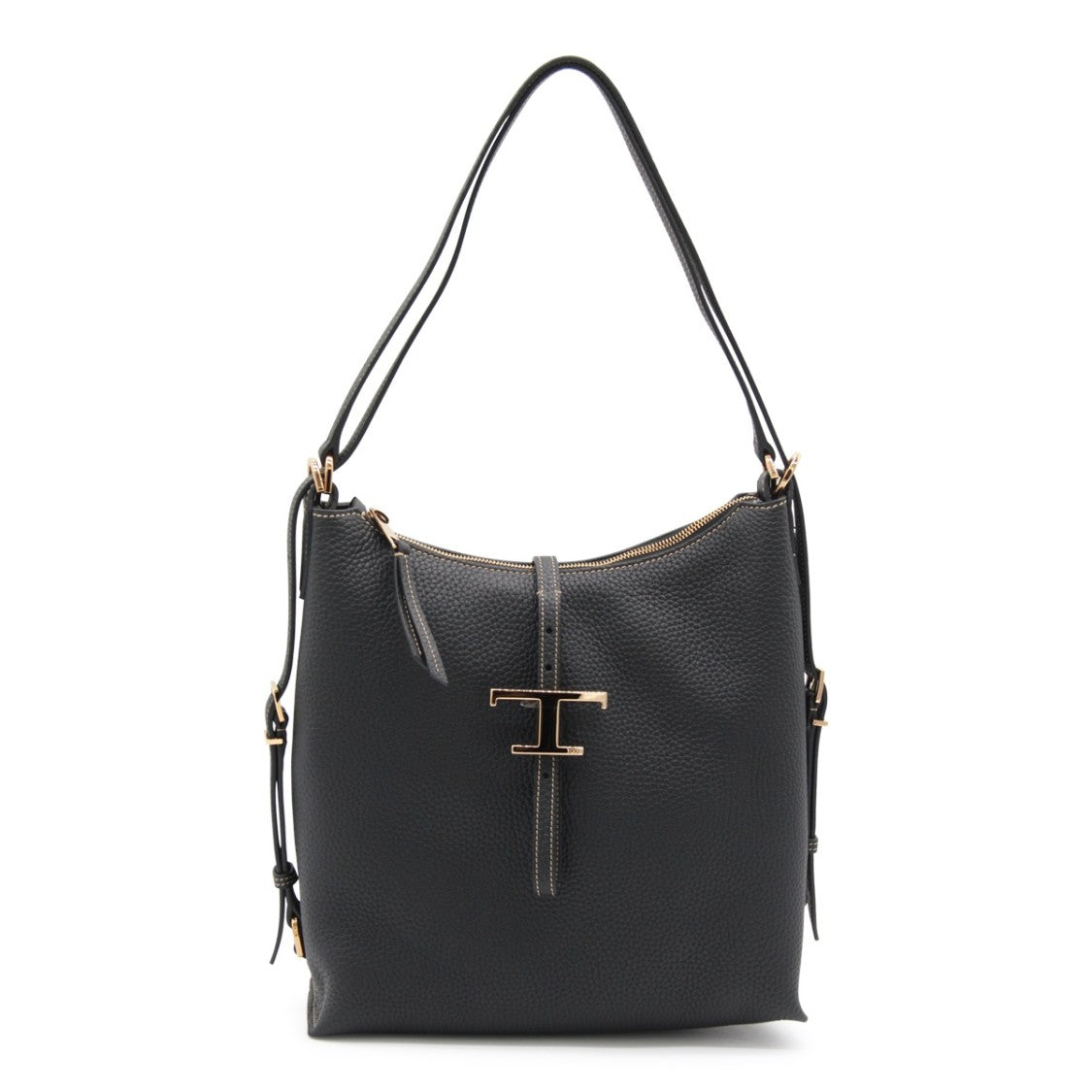 Tod's Pebbled Leather Shoulder Bag With T-Shaped Clasp