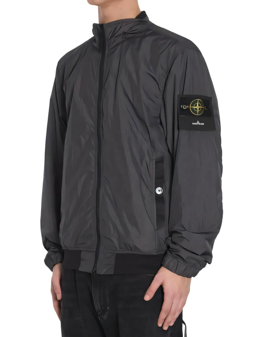 Stone Island Lightweight Grey Nylon Jacket With High Collar