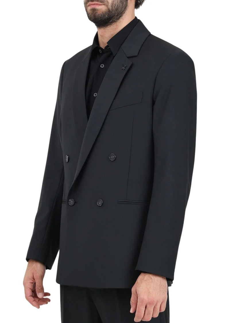 Patrizia Pepe Black Double-Breasted Virgin Wool-Blend Blazer