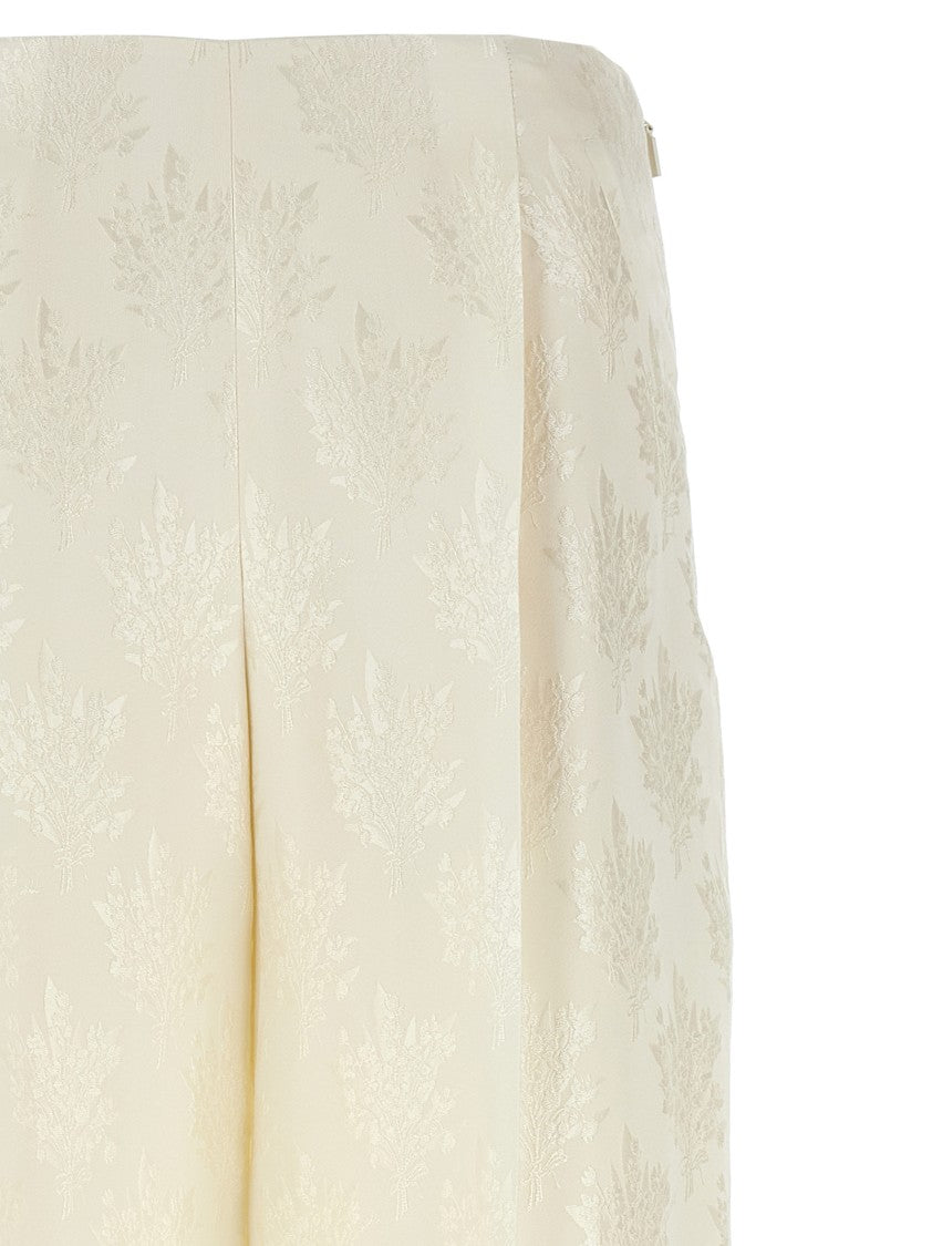 Fendi Jacquard Silk Pants With Floral Bouquet Pattern And Side Zip Closure