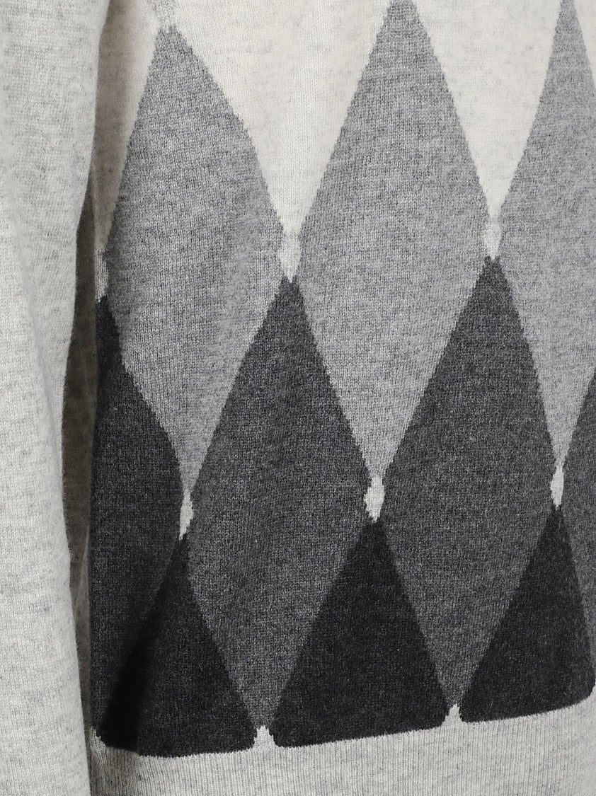 Ballantyne Argyle Pattern Grey Knit Sweater With Crew Neck