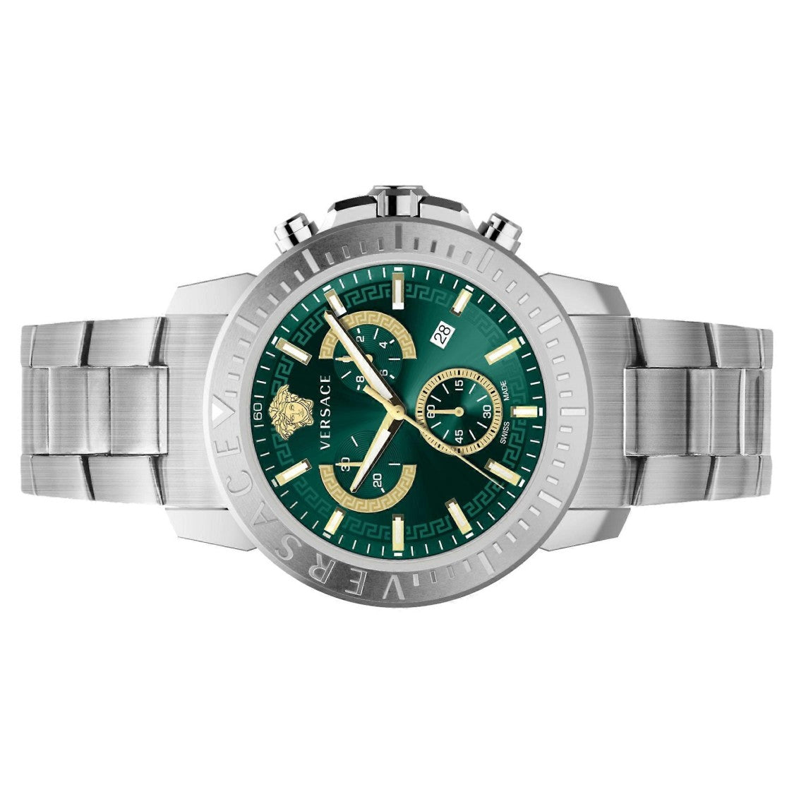 Versace Men's Chronograph Watch With Green Dial And Stainless Steel Bracelet