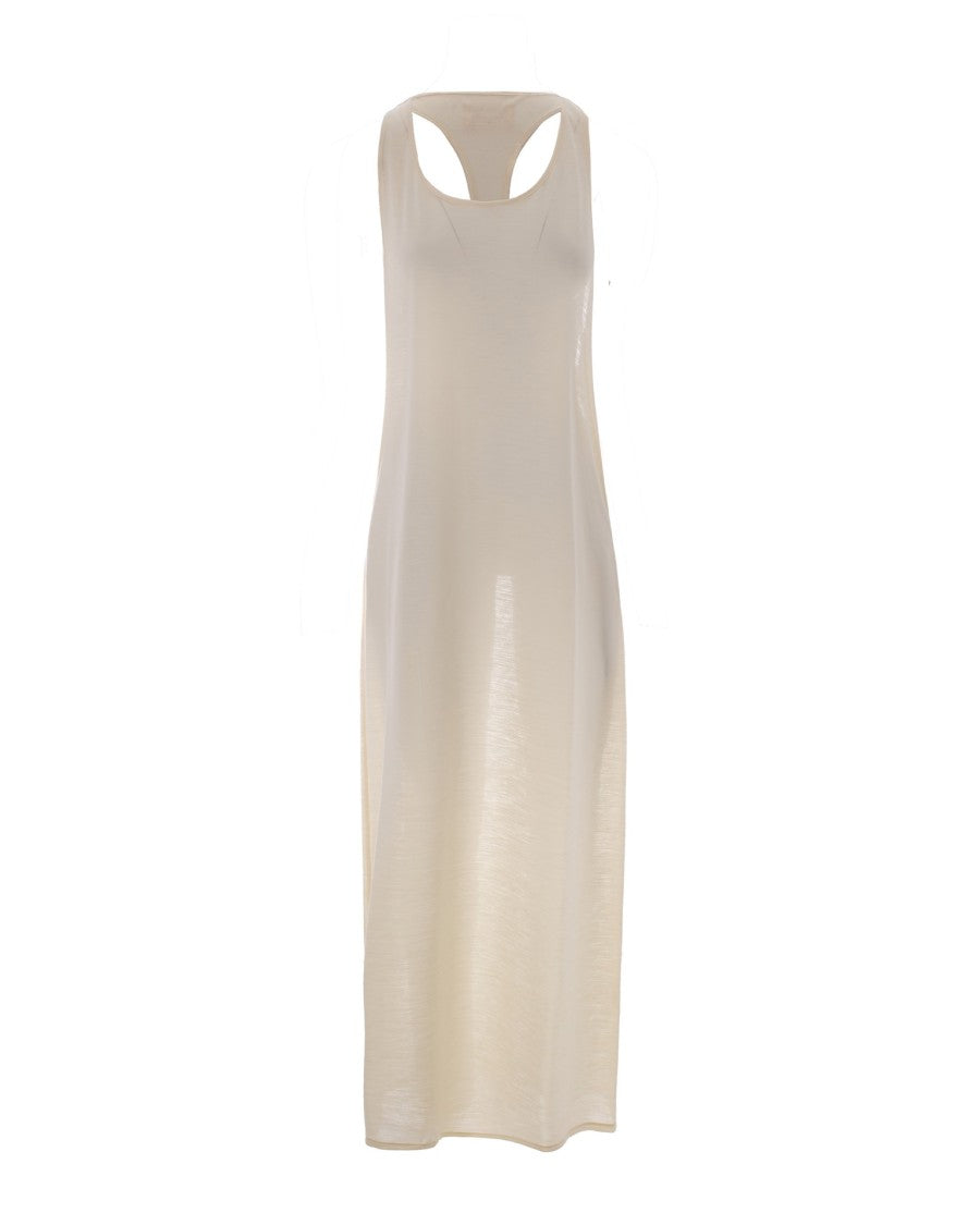 Patrizia Pepe Long Ivory Tulle Overlay Dress With Racerback Design