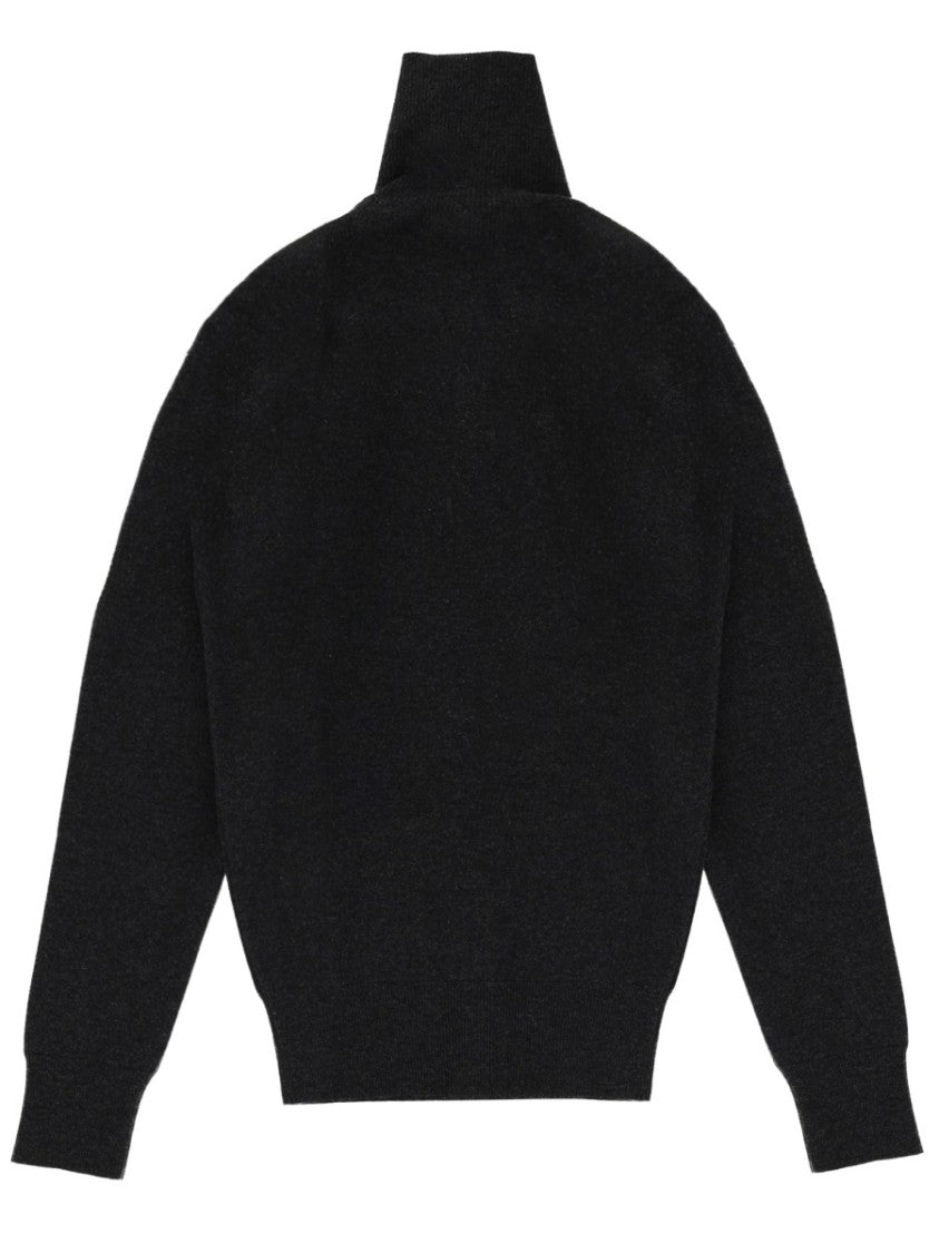 Lemaire Black Wool Fitted High-Collar Cardigan