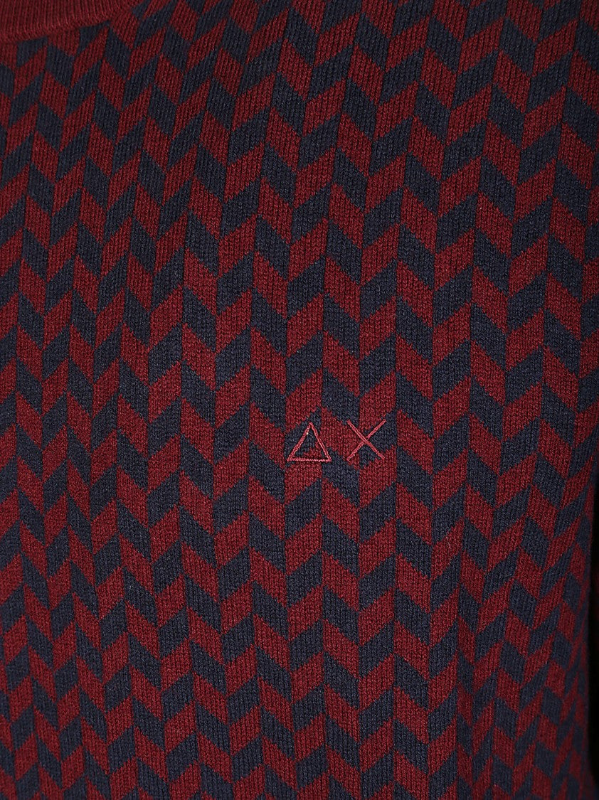 Sun 68 Textured Zigzag Knit Sweater With Crew Neckline