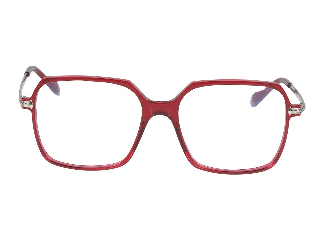 Kador Red Translucent Megan Metallic Temple Oversized Square Eyeglasses