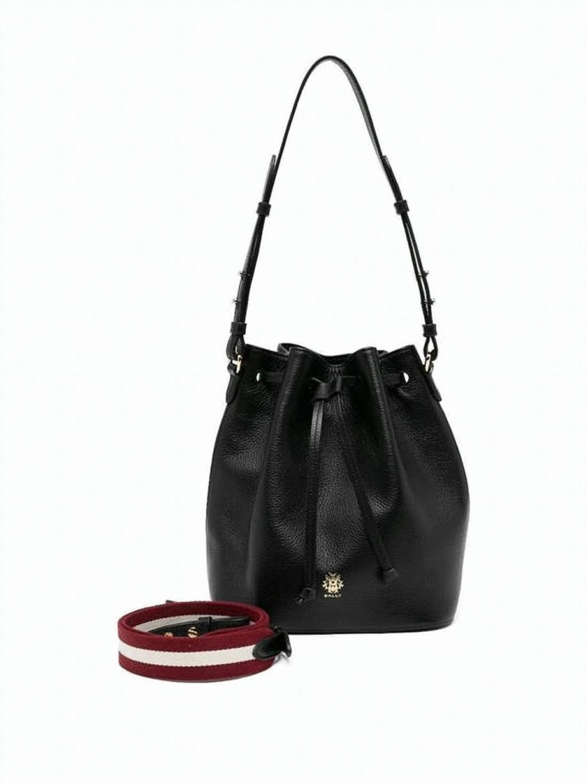 Bally Textured Cow Leather Bucket Bag With Drawstring Closure