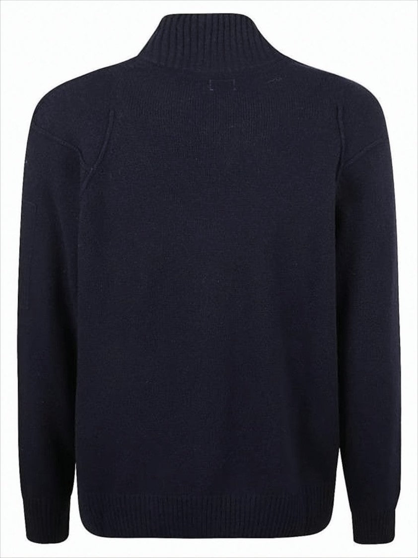 C.P. Company Textured Dark Navy Zip-Through Jacket With High Ribbed Collar