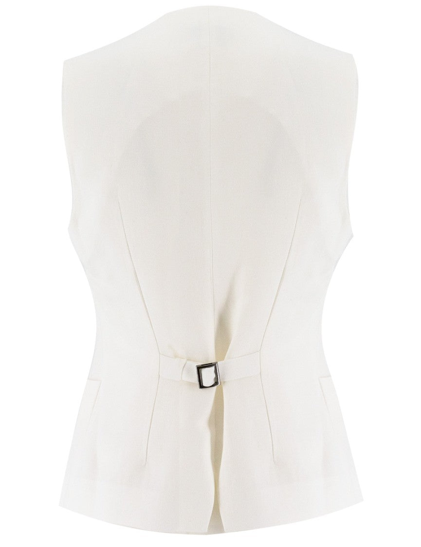 Antonelli Slim Fit White Gilet With Contrasting Buttons