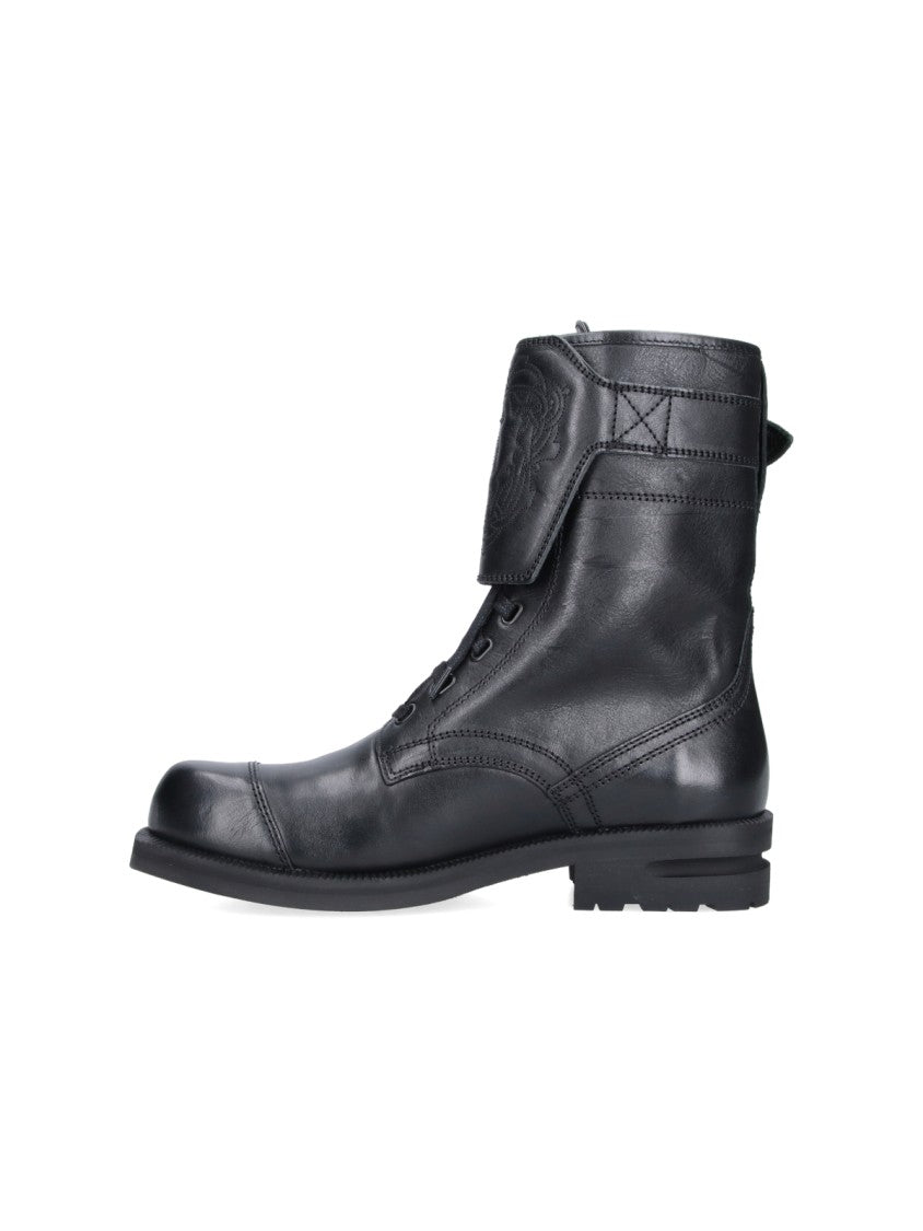 Kiko Kostadinov Black Lace-Up Buckle Leather Boots