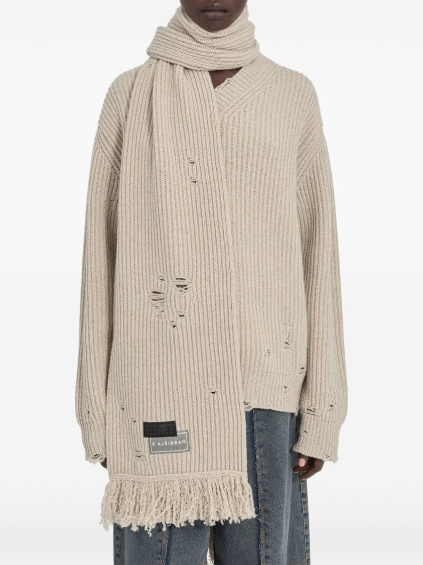 Mm6 By Maison Margiela Ribbed Texture Scarf With Fringed Edges