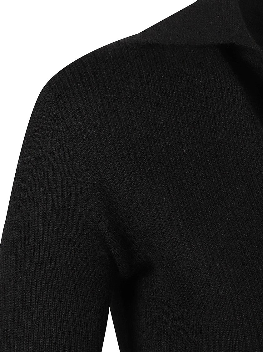 Max Mara Fitted Long-Sleeve Top With Deep V-Neckline And Ribbed Texture