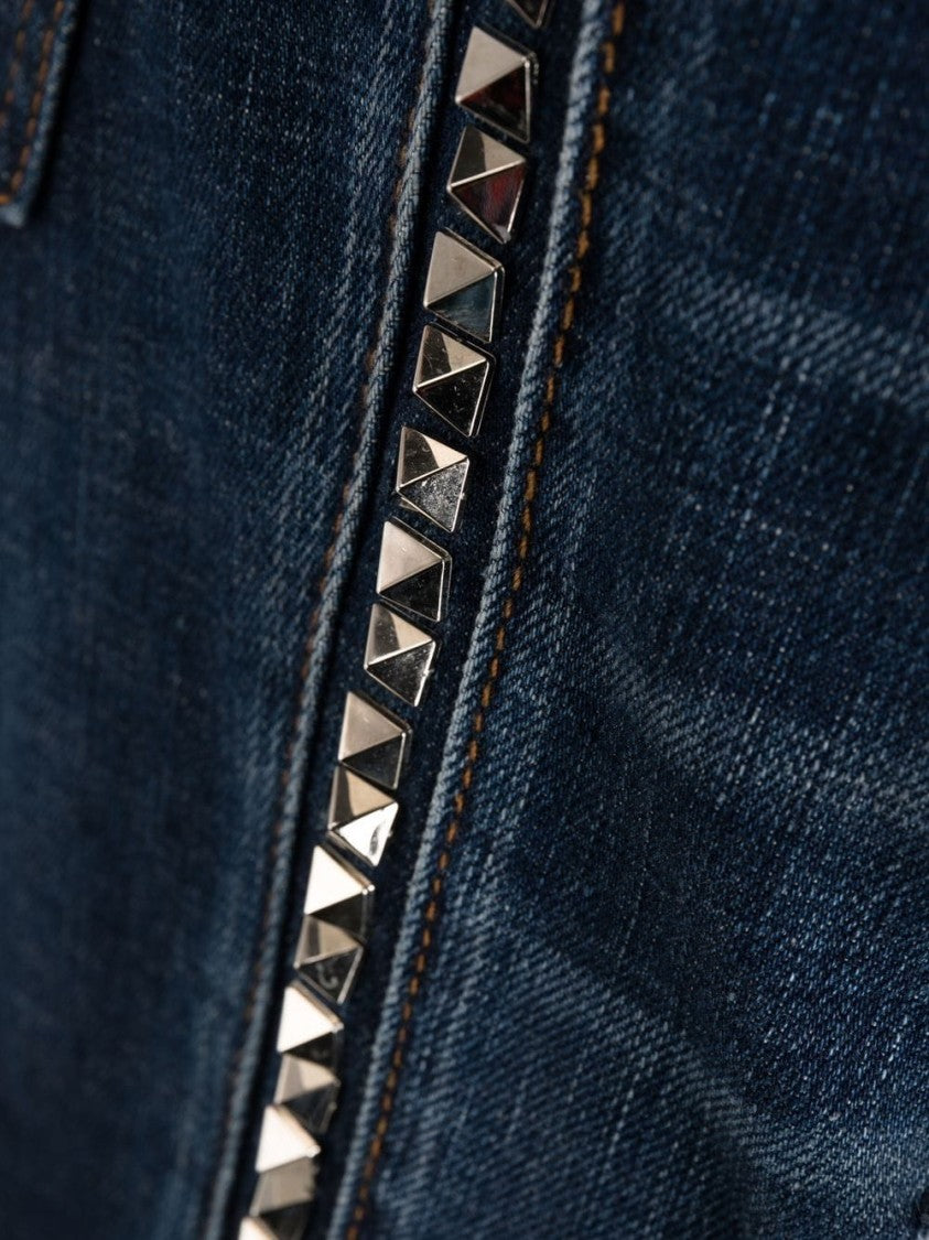 Philipp Plein Distressed Dark Blue Straight Jeans With Metallic Accents