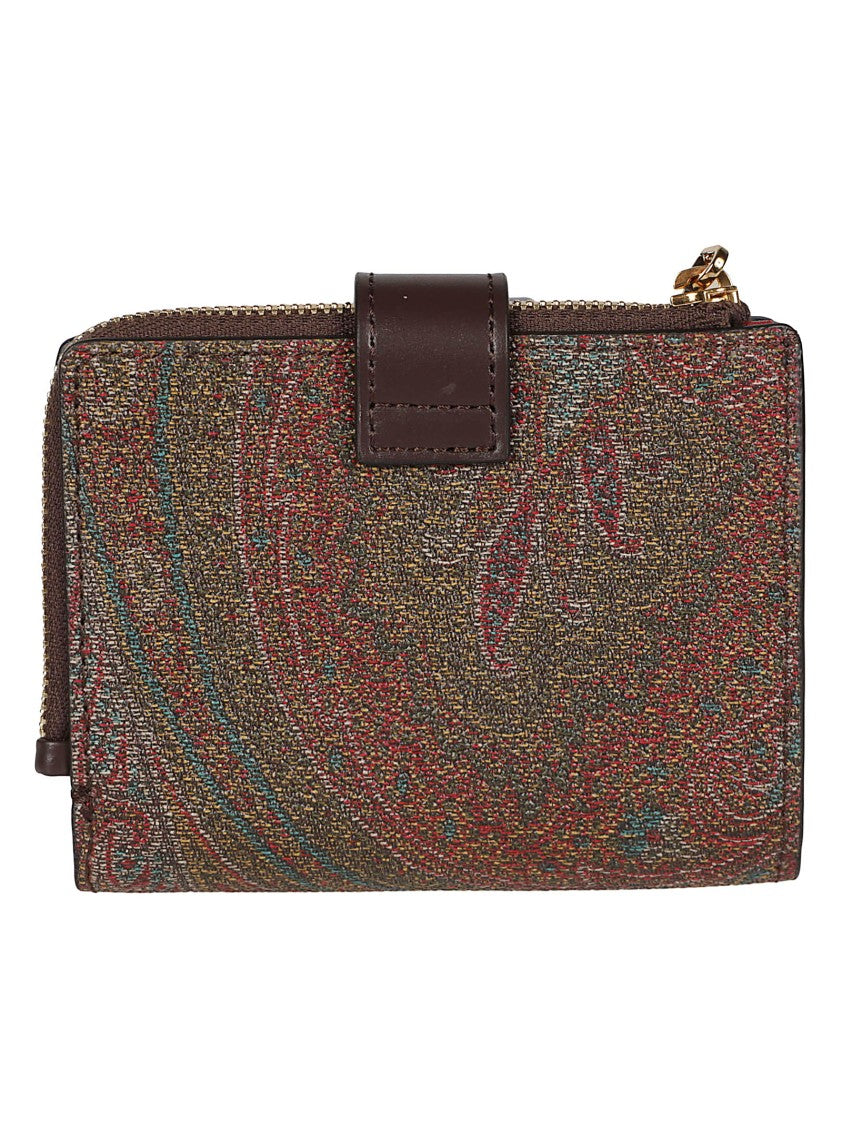 Etro Textured Compact Wallet With Paisley Pattern And Gold Emblem