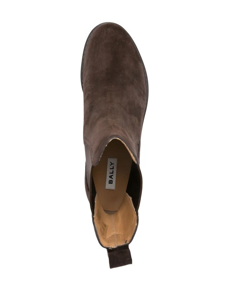 Bally Brown Sleek Elastic Panel Suede Ankle Boots