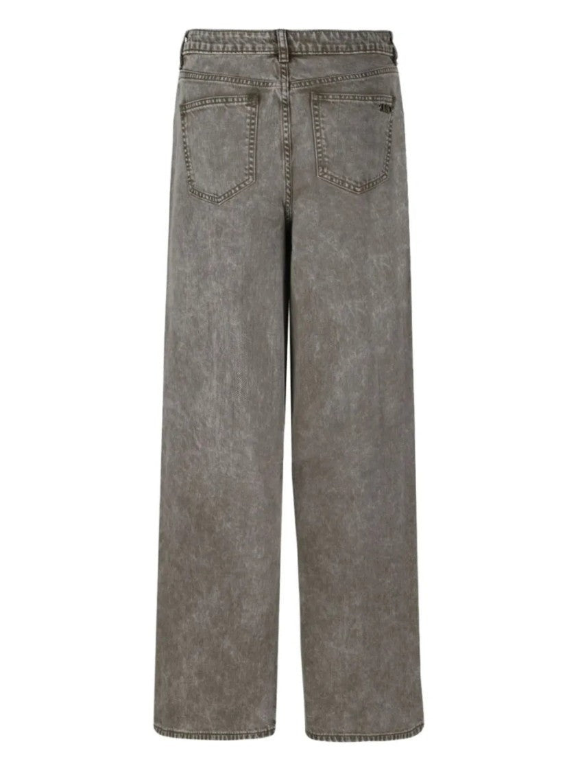 Michael Kors Green High-Waisted Washed Finish Cotton Wide-Leg Jeans
