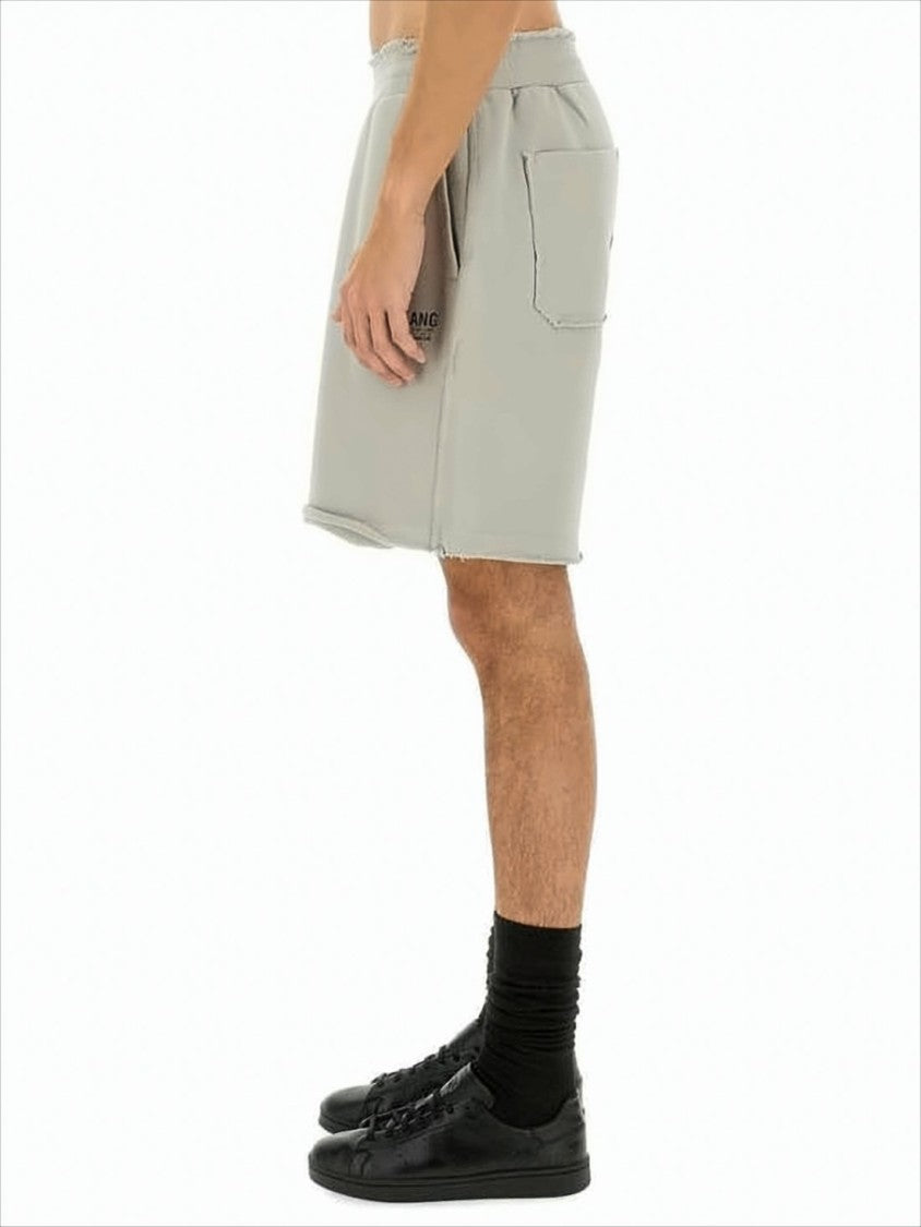 Helmut Lang Relaxed-Fit Gray Cotton Shorts With Raw-Edge Hem