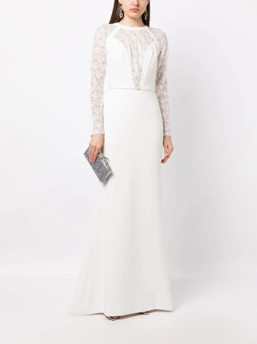 Saiid Kobeisy Beaded Long Crepe Dress