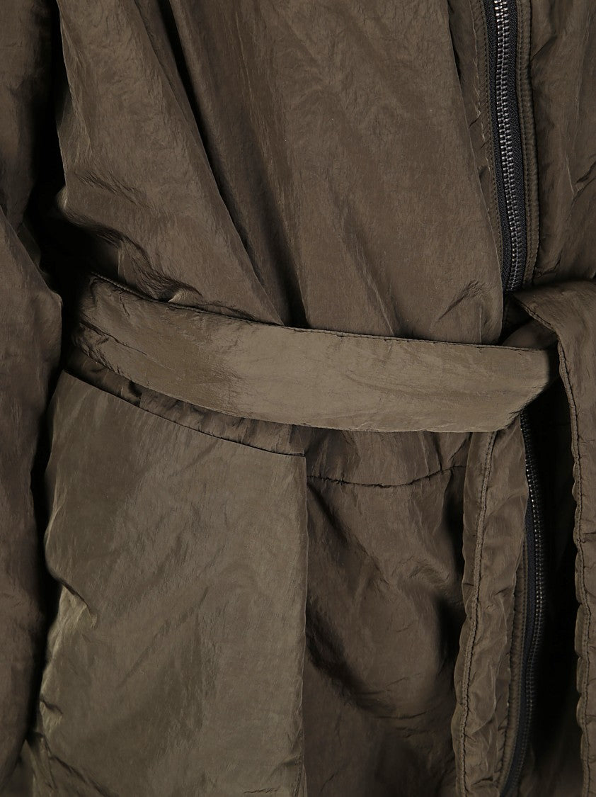 Kimono Rain Long Padded Jacket With Front Zip And Removable Belt