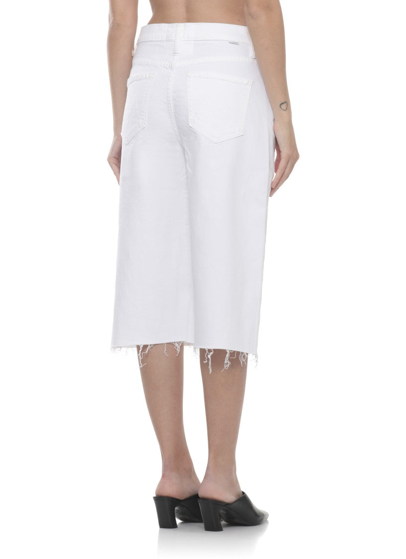 Mother White The Whole Lot Cotton Denim Shorts