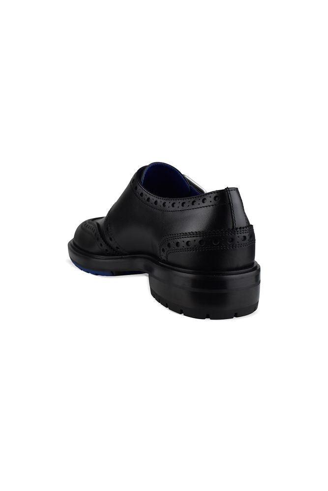 Burberry Black Leather Oxford Brogue Loafers With Silver Buckles