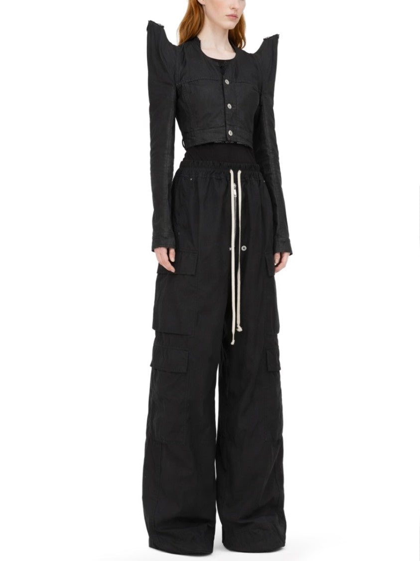 Drkshdw By Rick Owens Black Wide-Leg Side Snap Button Cargo Trousers