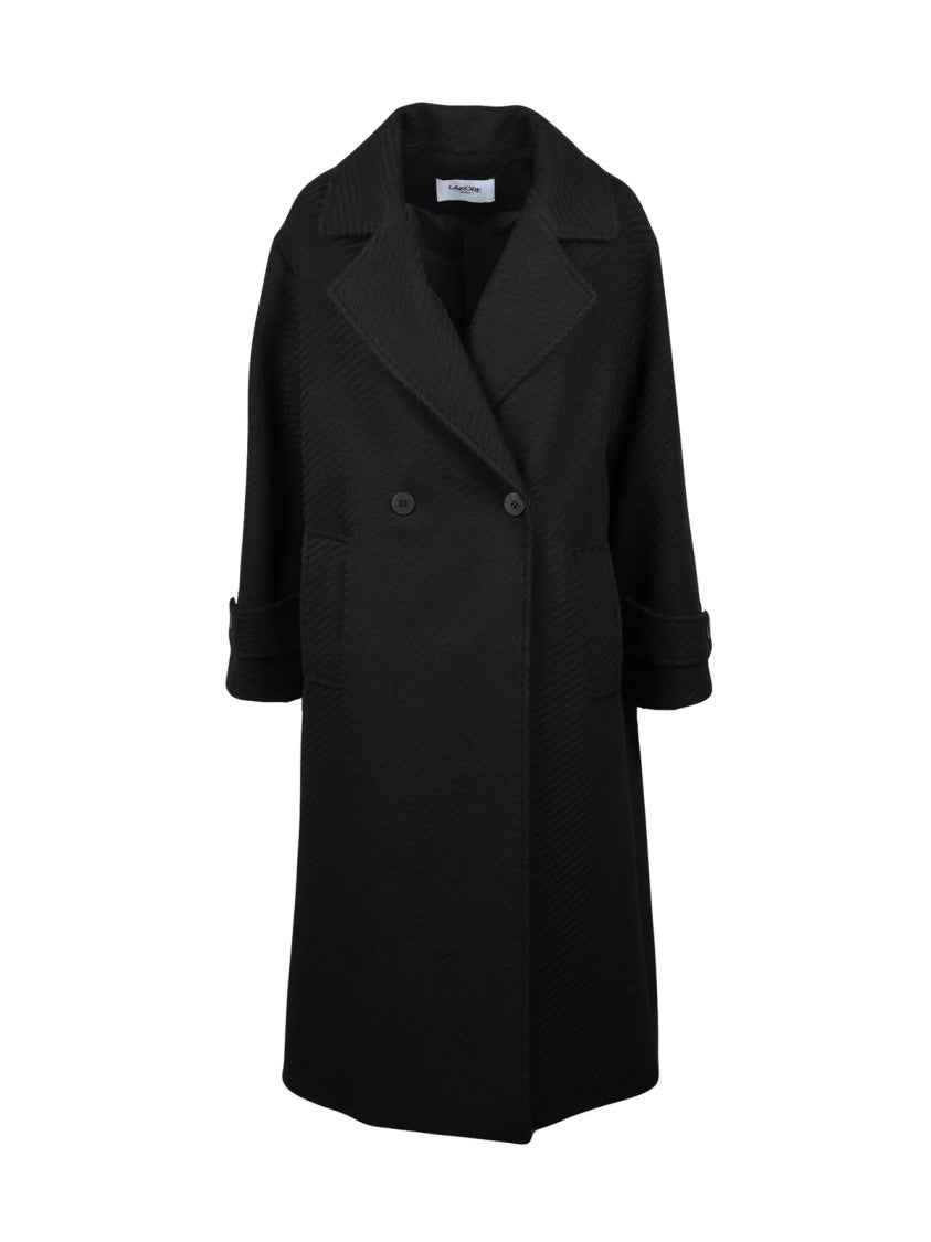 Lakore Black Double-Breasted Wool-Blend Coat