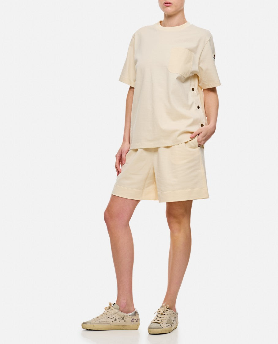 Moncler Relaxed Fit Cream Knitted Shorts With Elasticated Waistband