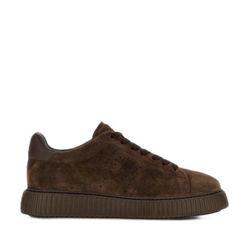 Hogan Brown Suede Perforated Ribbed Sole Sneakers