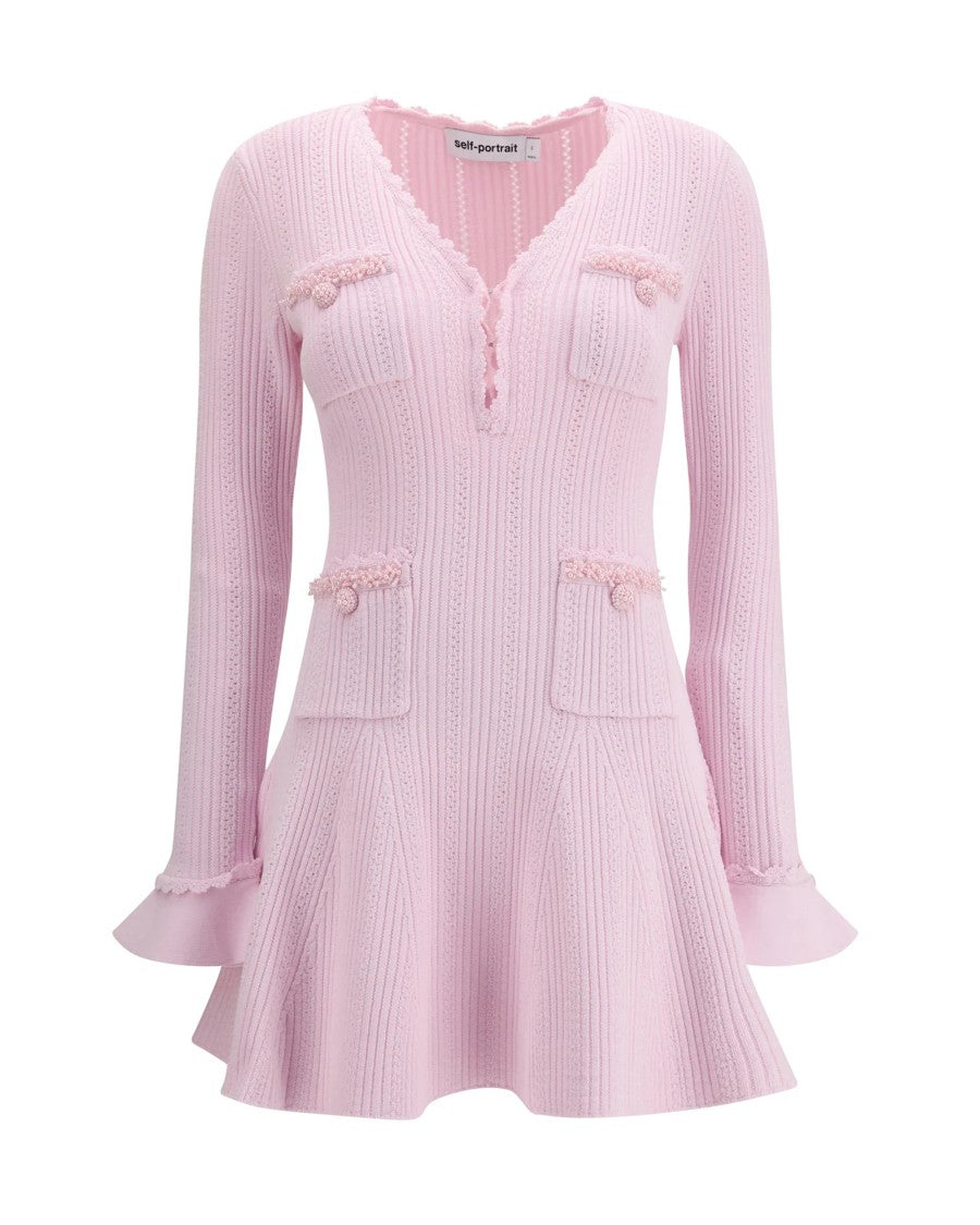 Self-Portrait Pearl-Embellished Open-Knit Mini Dress