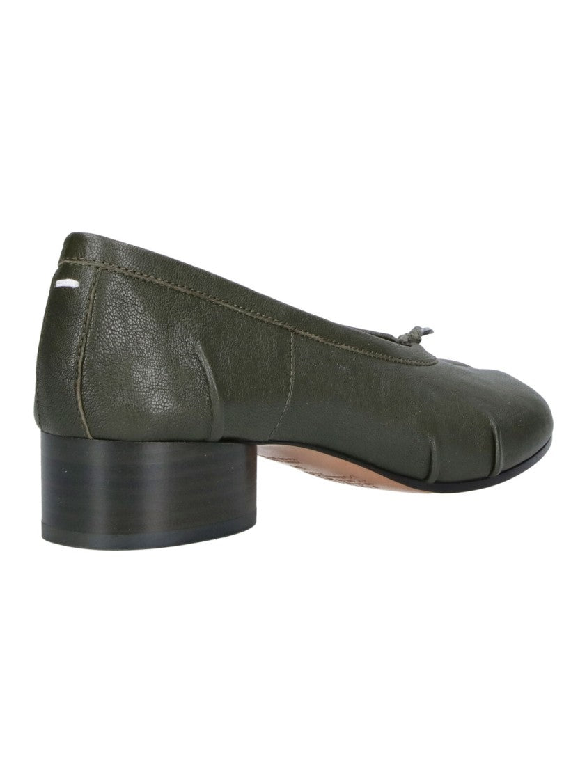 Maison Margiela Green Tabi Cylindrical Heel Leather Flats