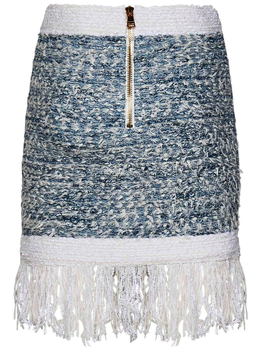 Balmain Fringed Tweed Miniskirt