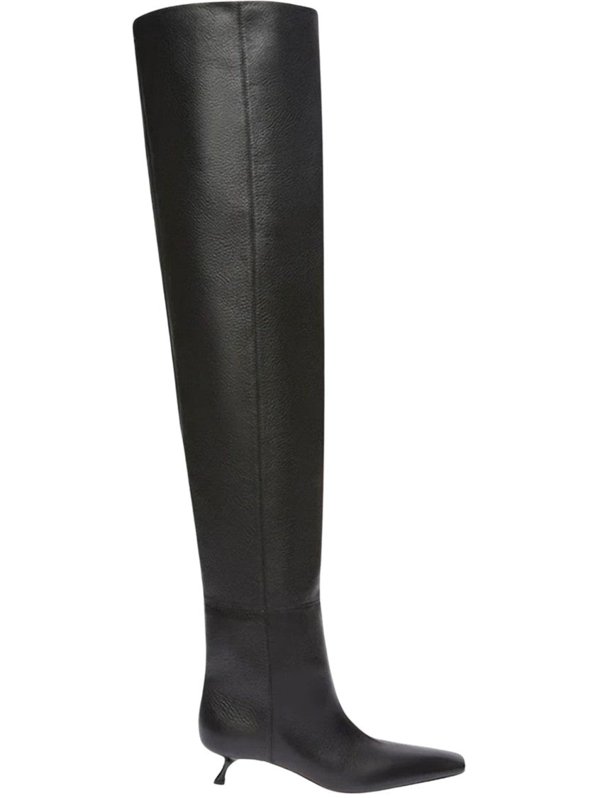 Sportmax Black Kitten Heel Pointed Leather Tall Boots